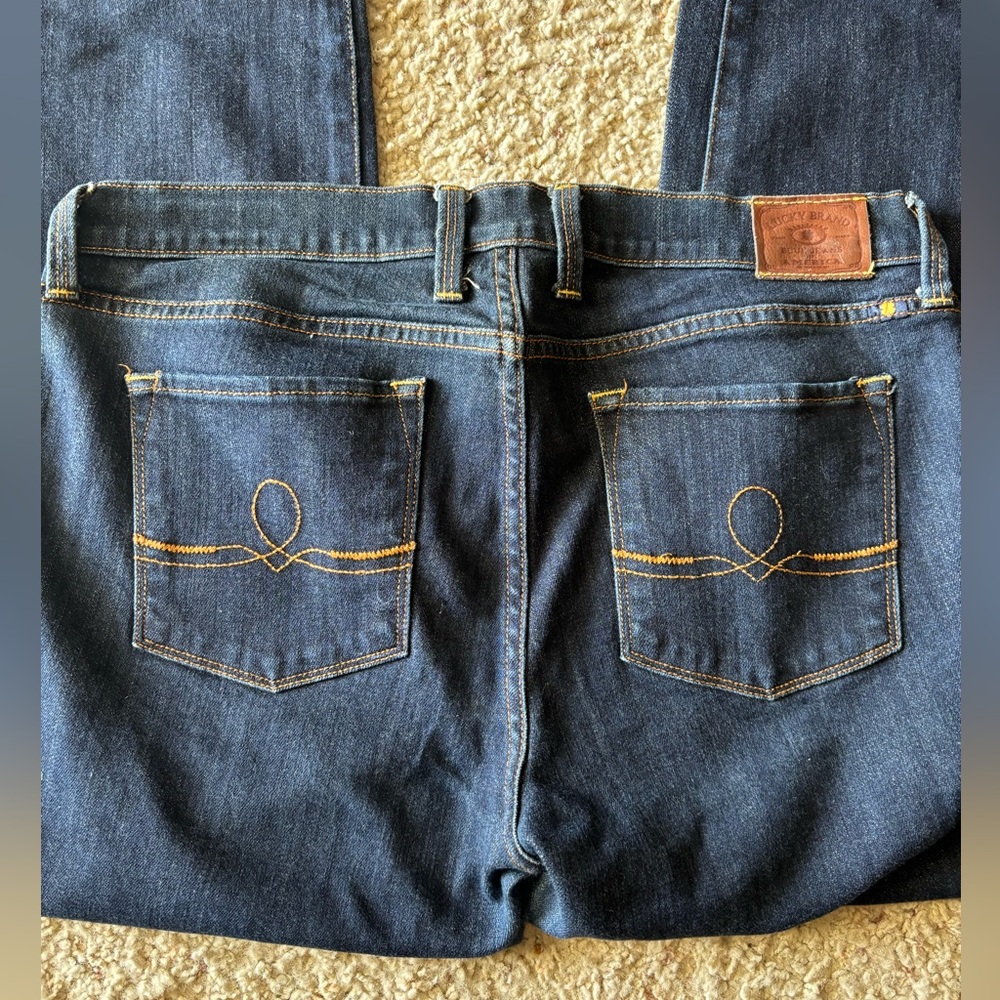 Lucky Brand Dark Blue Denim Jeans with Embroidered Back Pockets